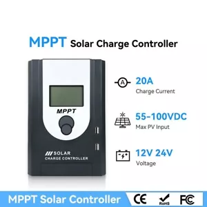 20Amp MPPT Solar Charge Controller 12/24V Battery Regulator Auto USB - Picture 1 of 9