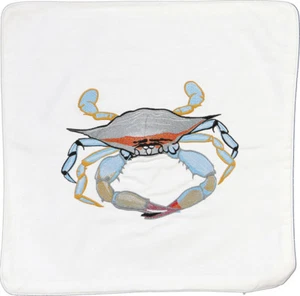 Embroidered Cushion Pillow Cover Marine Art Throw Pillow Blue Crab - Picture 1 of 4