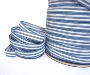 7/16" near 1/2" 11mm wide Dusty Blue Lt Blue w/ White Stripes Elastic Band EB52 - Picture 1 of 9