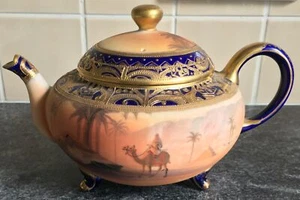 rare NORITAKE a mark porcelain DESERT SCENE 3 footed LIDDED TEAPOT - Picture 1 of 9