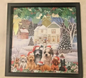 Weihnachtsmann Welpe Hunde Weihnachten Handarbeit gerahmte Collage Wanddeko Urlaub Bild - Bild 1 von 5