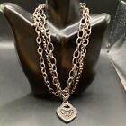 Vintage multi strand  Choker necklace with a Heart Lock pendant with marcasite