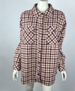 KORI Plaid Shirt Button-up Jacket Women XL NWT Long Sleeve Collared Pockets Vine - Picture 1 of 14
