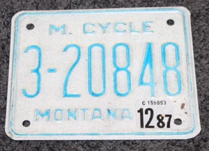 Montana  Motorcycle  License Plate  "3-20848"  1976 plate (  licensed in 1987) - Picture 1 of 3