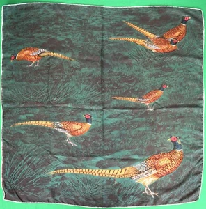 "Abercrombie & Fitch Italian Green Silk Pheasant Scarf" - Picture 1 of 5