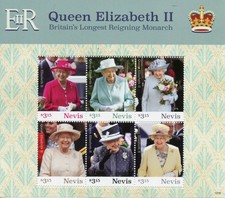 Nevis Royalty Stamps 2015 MNH Queen Elizabeth II Longest Reigning Monarch 6v M/S