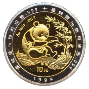 China 10 Yuan 1994 Bimetall Panda PP mit Zertifikat und Box - Picture 1 of 4