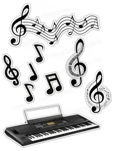 Music Notes Keyboard Cake Topper Party Deco Edible Birthday Celebration Stand Up - Picture 1 of 10