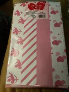 Brandneu in Verpackung Neu Packung mit 12 Blatt rosa & weiß Seidenpapier - Herzen Amor Streifen - Bild 1 von 5