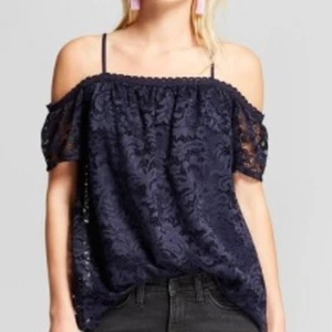 Women's Short Sleeve Lace Cold Shoulder Top - Xhilaration Navy M - Picture 1 of 2