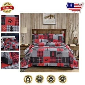 Soft Microfiber Lightweight Quilt and Pillow Shams - King Rustic Lodge Set - Picture 1 of 9