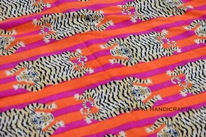 Indian Tibetan Tiger Print Cotton Orange Luxury Soft Dress Making Fabric by Yard - Picture 1 of 4