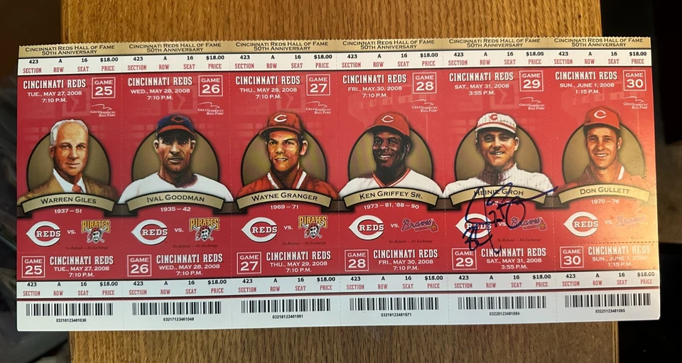 Reds unused ticket sheet Jay Bruce DEBUT 1st HR, Hit, RBI signed Griffey Jr Dunn - Image 1 of 1