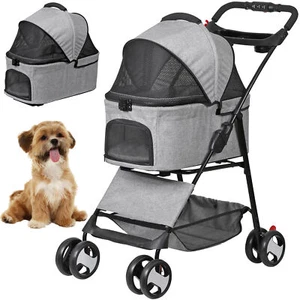 Foldable Dog Stroller with Detachable Carrier and Cup Holder Pet Stroller Gray - Picture 1 of 24