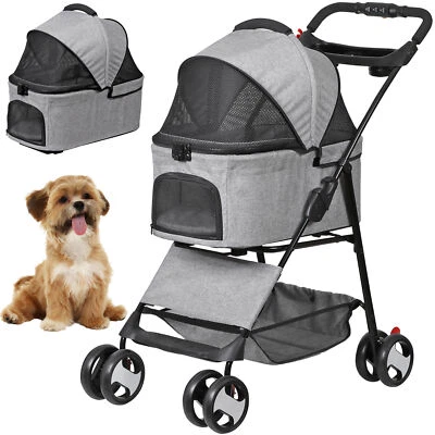 Foldable Dog Stroller with Detachable Carrier and Cup Holder Pet Stroller Gray - Image 1 of 4