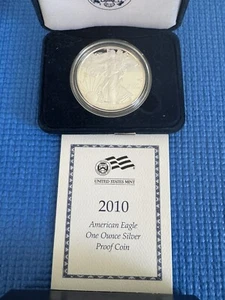 2010-W $1 American Eagle Dollar Coin One 1 Ounce Proof Silver Bullion COA & Box - Picture 1 of 4
