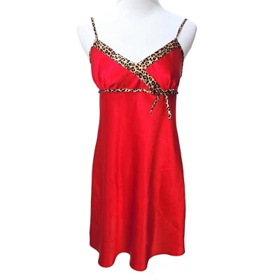 Morgan Taylor Intimates Vintage Slip Dress Leopard Trim Red Lingerie Small Night - Image 1 of 4