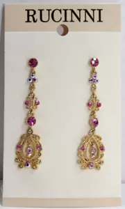 PENDIENTES COLGANTES PERFORADOS DE CRISTAL ROSA RUCINNI DE COLECCIÓN CRISTALES ¡NUEVOS! - Imagen 1 de 3