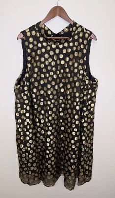 Dress Signature by Robbie Bee Black/Gold Polka Dot Trapeze Dress Women's Sz 24W - Image 1 of 4