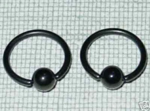 PAIR OF 14g CBR 3/8" 10MM BLACK STEEL RINGS BODY JEWELRY RING EAR NIPPLE LIP - Picture 1 of 1
