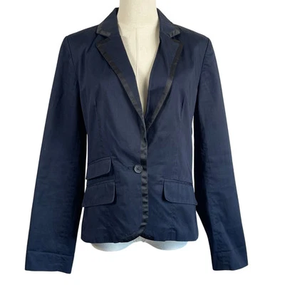 American Eagle Navy Classic Single Button Cotton Satin Trim Blazer Jacket M  - Image 1 of 4