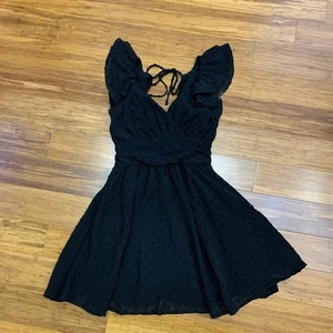 Altar'd State schwarzes Kleid Gr. XS Mini Rüschen Bindeband ärmellos gepunktet Party - Bild 1 von 8