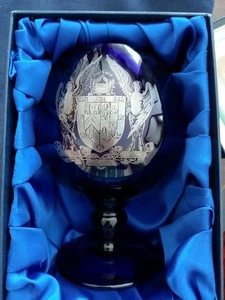 Masonic Bristol Blue Glass Goblet Engraved With Coat of Arms - see Description - Picture 1 of 2