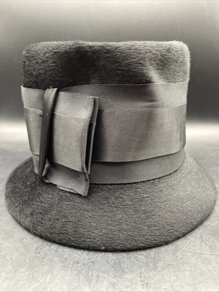 Винтажный 60-х Vivi на Elite Contessa женщин черный импортированный Италии войлок/мех Cloche шляпа - Изображение 1 из 4