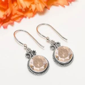 Morganite Gemstone 925 Sterling Silver Jewelry Earring, Designer Earring - Picture 1 of 4