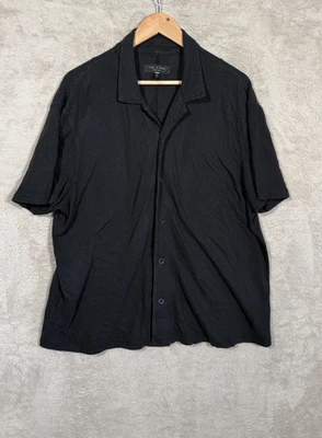 rag & bone Shirt Mens Large Black Linen Blend Camp Collar Button Up Short Sleeve - Image 1 of 4