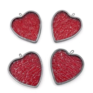 Vintage Red Heart Stained Glass Ornament Window Hanging Sun Catcher Decor 4pc - Picture 1 of 5