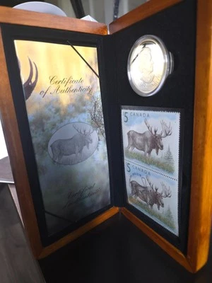 2004 $5 “Majestic Moose” Silver Proof Coin & Stamp Set - Image 1 of 4