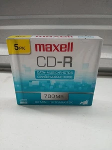 Maxell CD-R Blank Maxdata 80 Min each CDs, 48x max. 700mb  5 Pk - NEW SEALED - Picture 1 of 1