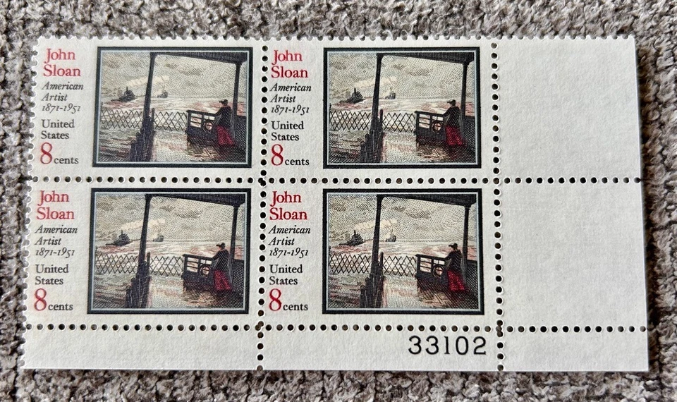 Scott #1433 John Sloan (Artist), 1971 8c Stamp Block, mnh, og, vf/xf - Image 1 of 2