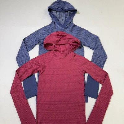 Lote de 2 sudaderas con capucha Lululemon Rest Less para mujer talla 2 rojas/púrpura plateadas acanaladas Foto 1 de 4