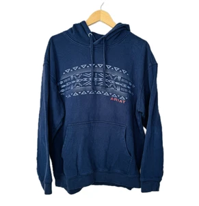 Ariat Southwest Basic Sweatshirt Navy Blue Mens L Hoodie Pullover Anorak Pocket - Picture 1 of 10