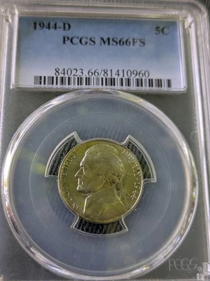 1944-D 5c Silver Jefferson War Nickel PCGS MS66FS Full Steps  - Image 1 of 4
