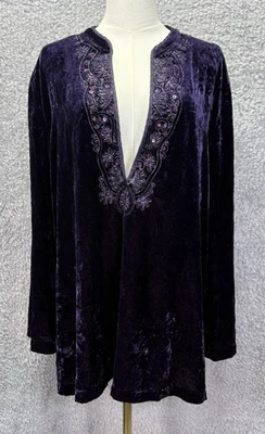 Top túnica de terciopelo Chicos para mujer con cuentas boho artístico largo Slv cuello en V púrpura talla 3 XL Foto 1 de 4