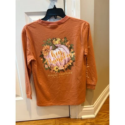 Nueva Camiseta Simply Southern Niños Jóvenes Manga Larga Hey Pumpkin Gráfico Naranja YM Foto 1 de 4