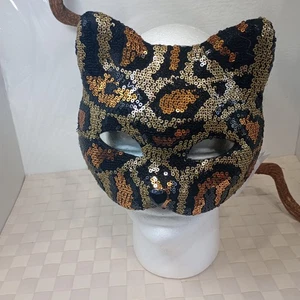 ICING HALF FACE SEQUIN LEOPARD COSTUME MASK IN GOLD AND BLACK NWT - Picture 1 of 12