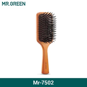 MR.GREEN Spazzola per Capelli Bordo Largo in Acero Naturale Massaggio Del Cuoio  - Foto 1 di 14