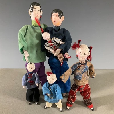 Chinese Doll Family, Composition Portrait Heads, hands and shoes, Wire body 6 " - Image 1 of 4