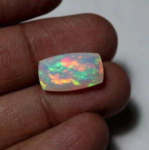 5.7 Cts 17.1x9.7 MM Natural AAA Flashy Multi Fire Ethiopian Opal Faceted Cushion - Picture 1 of 7