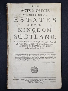 1690 SCOTLAND Acts & Orders Estates KINGDOM SCOTLAND PRINCE OF ORANGE Edinburgh - Picture 1 of 9