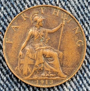 Coin Great Britain Farthing 1913 KM808.1, George V - Picture 1 of 2