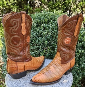 Stivali bicolore cowboy western caimano fatti a mano Dos De Oro taglia: 8 marrone marrone chiaro - Foto 1 di 15
