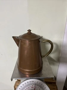 Vintage Copper Coffee Tea Pot Tagus R97 With Lid and Brass Handle Portugal 8" - Picture 1 of 8