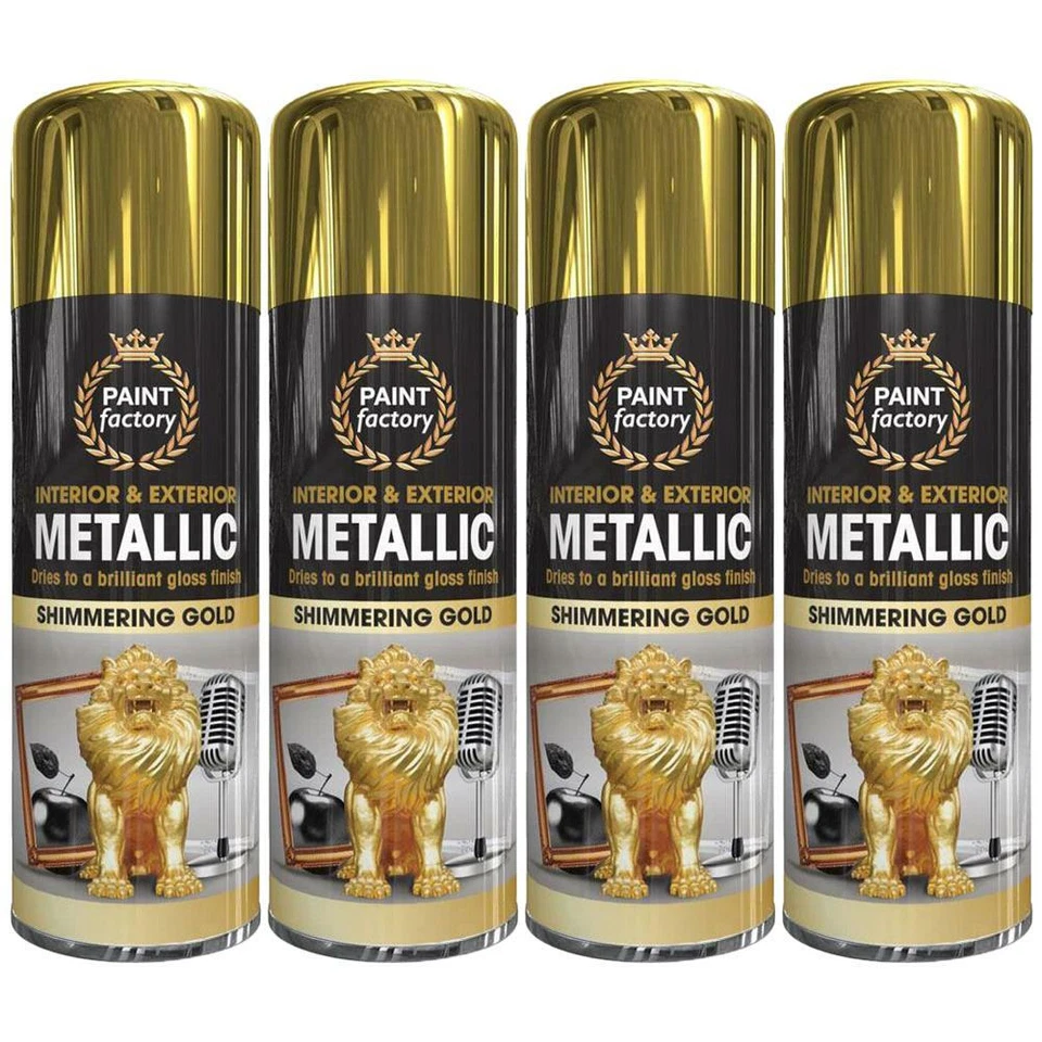4X Gold Metallic Spray Paint Aerosol Auto Matt Gloss Wood Metal 400ml - Image 1 of 1