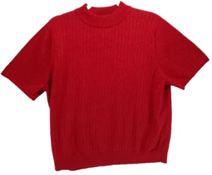 Sag Harbor Women's Large Red Shimmer Short Sleeve Mock Neck Pullover Top Casual - Picture 1 of 7