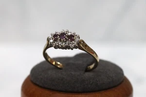 9ct Yellow Gold Ruby & Diamond Cluster Ring - Size M½ - UK Hallmark - Picture 1 of 7